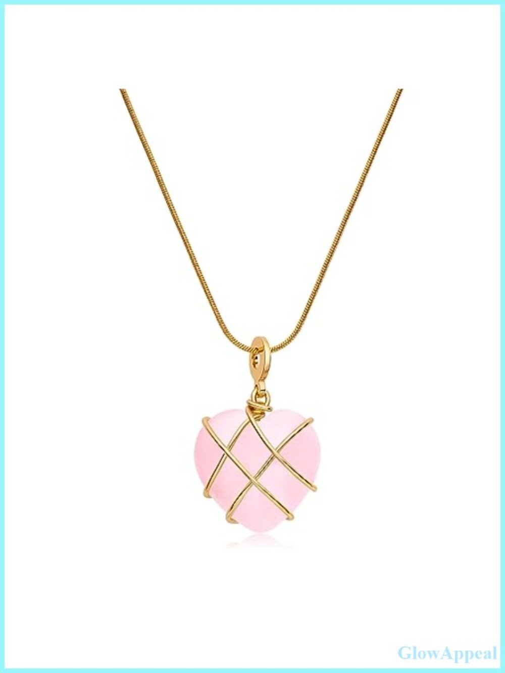 Rose Quartz Heart Opal Pendant Necklace Stainless Steel Women Jewelry